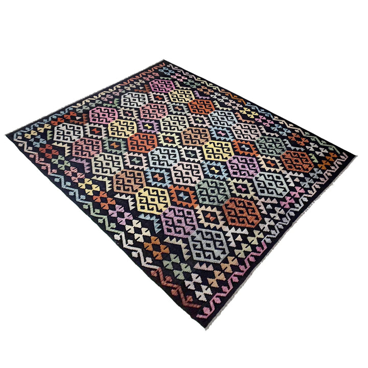 Afghan Vegetable Kilim Rug 6' 9" x 9' 9" Flat-Weave | No. AL460404