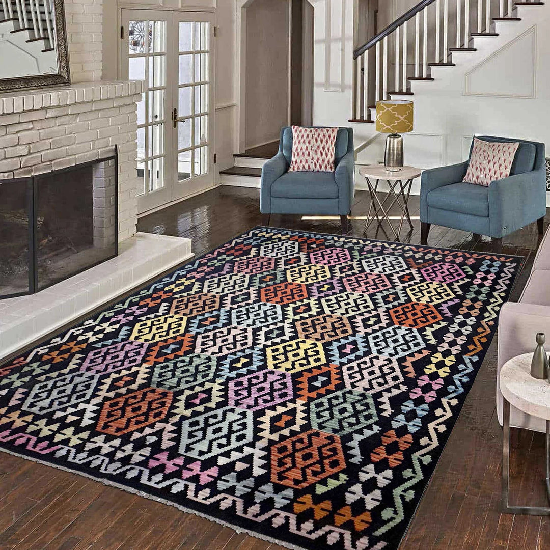 Afghan Vegetable Kilim Rug 6' 9" x 9' 9" Flat-Weave | No. AL460404