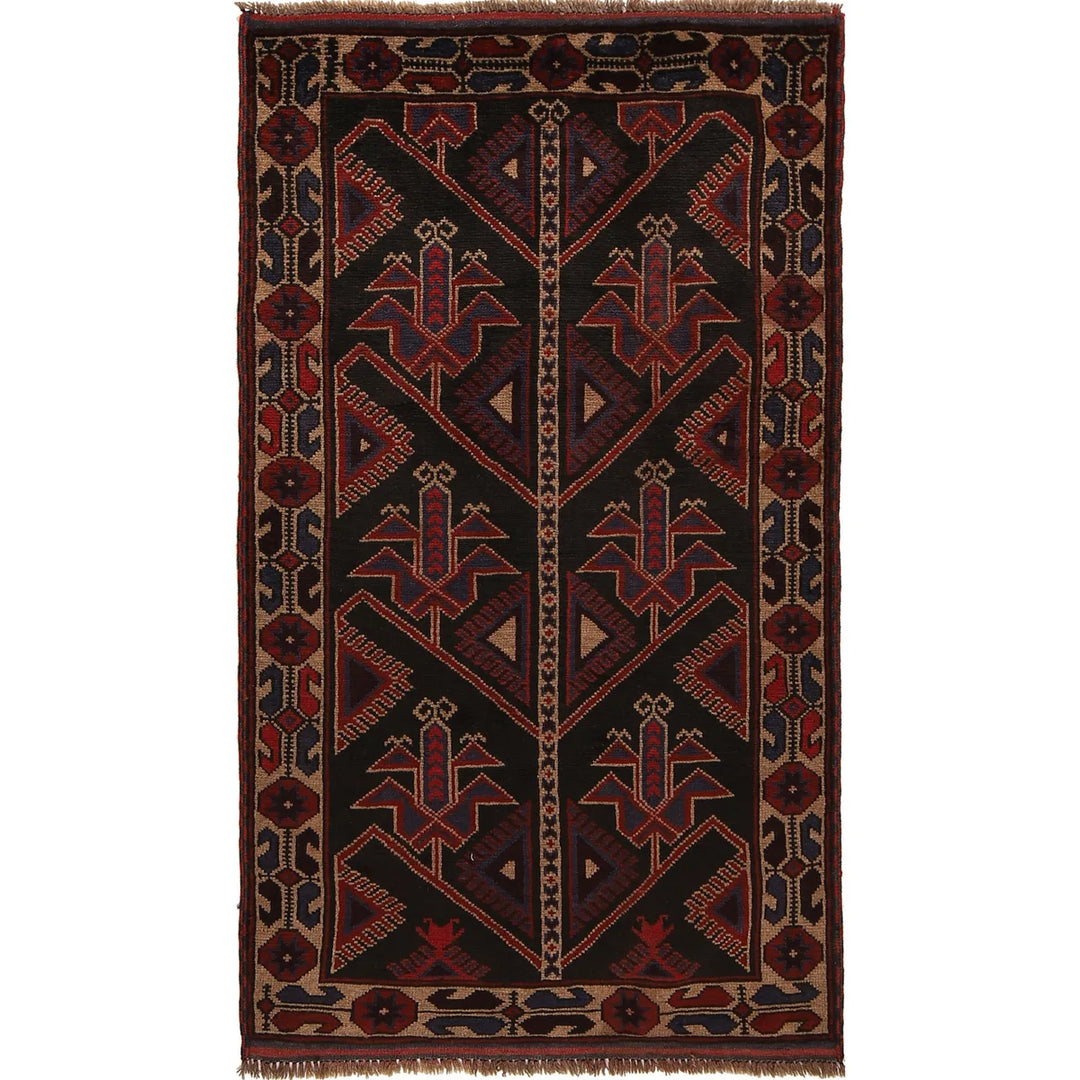 Afghan Baluchi Rug 2' 9" x 4' 10" Hand-Knotted | No. AL46070