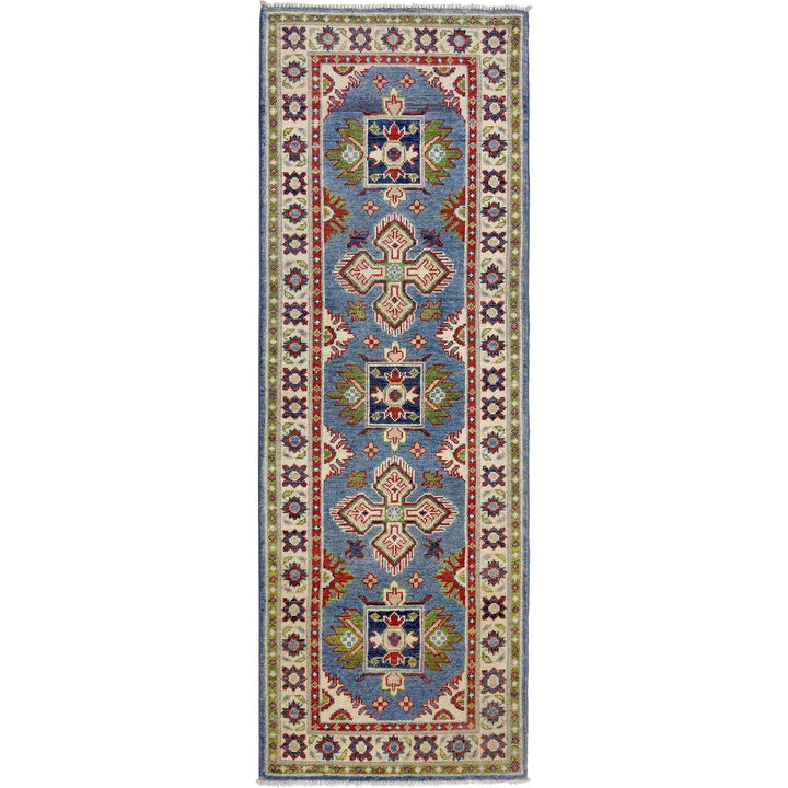 Blue Afghan Kazak Rug 2' 0" x 6' 0" Hand-Knotted | No. AL46124