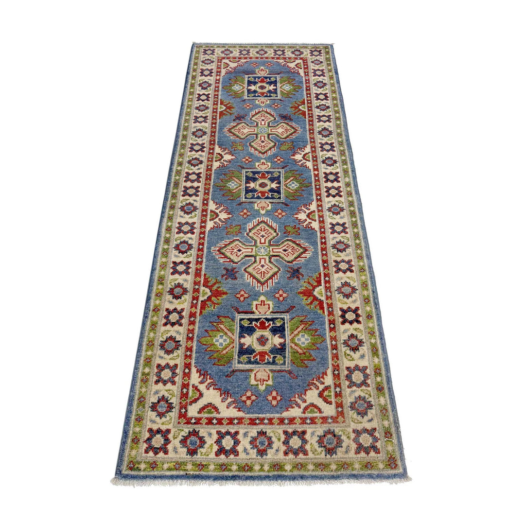 Blue Afghan Kazak Rug 2' 0" x 6' 0" Hand-Knotted | No. AL46124
