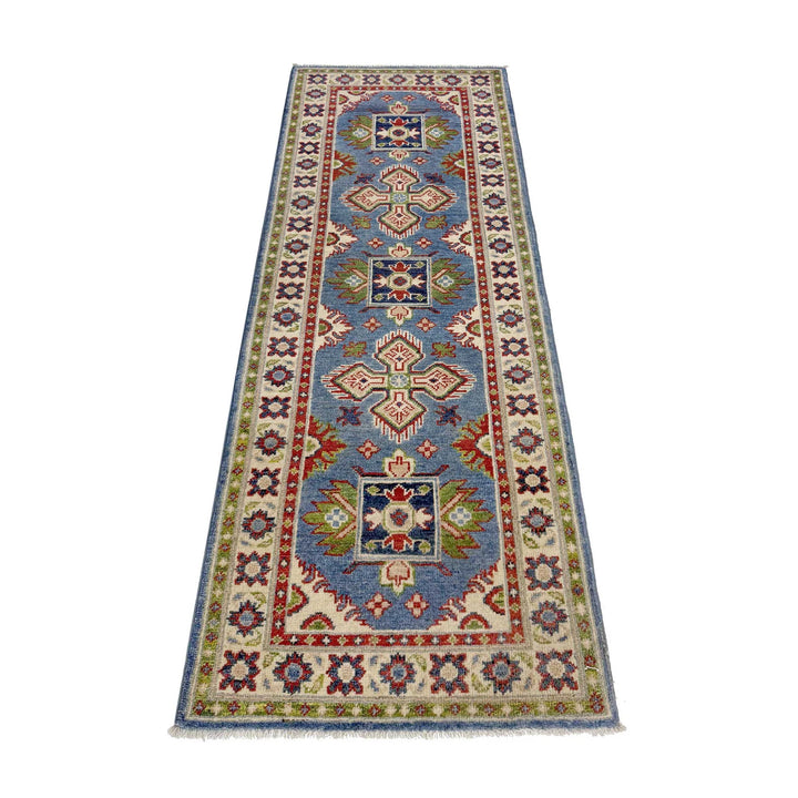 Blue Afghan Kazak Rug 2' 0" x 6' 0" Hand-Knotted | No. AL46124