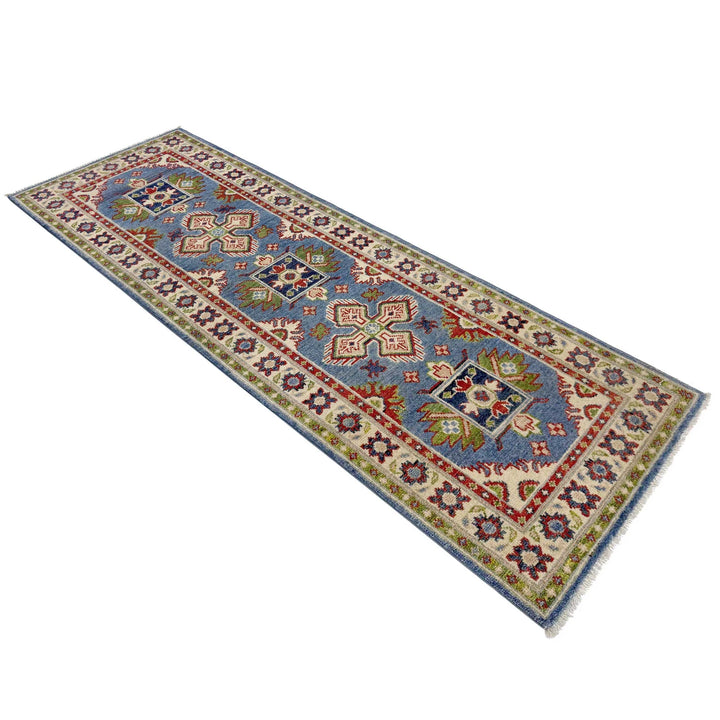 Blue Afghan Kazak Rug 2' 0" x 6' 0" Hand-Knotted | No. AL46124