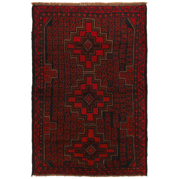 Red Afghan Baluchi Rug 3'10" x 5'10" Hand-Knotted | No. AL46157