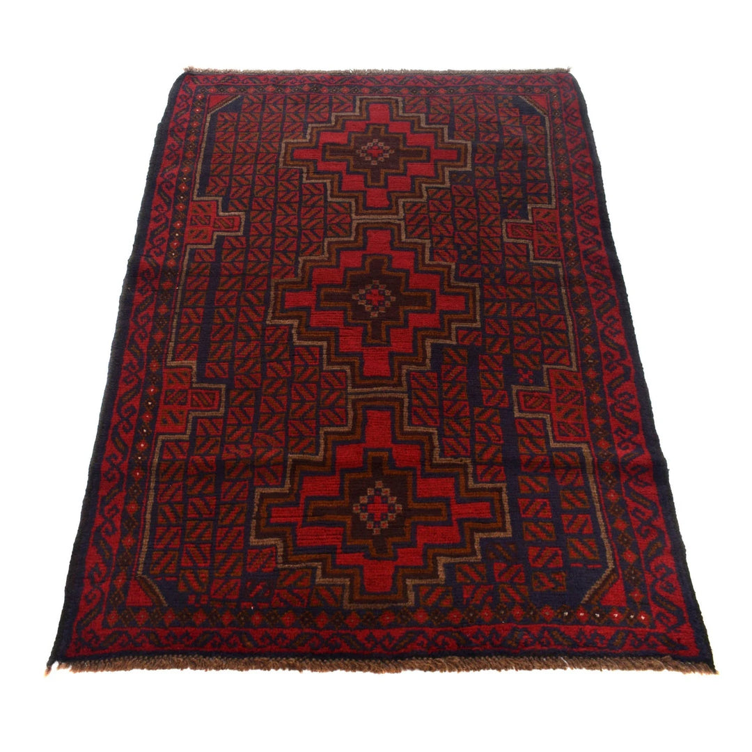 Red Afghan Baluchi Rug 3'10" x 5'10" Hand-Knotted | No. AL46157