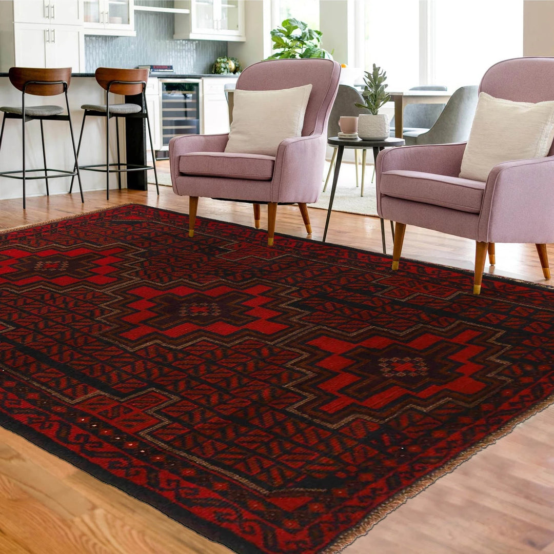 Red Afghan Baluchi Rug 3'10" x 5'10" Hand-Knotted | No. AL46157