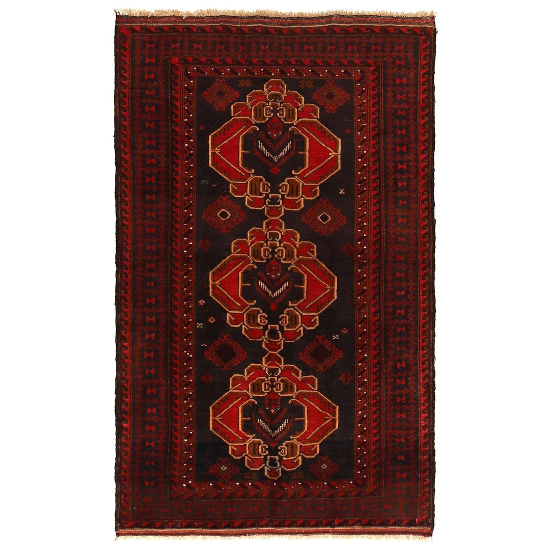 Red Afghan Baluchi Rug 3' 10" x 6' 4" Hand-Knotted | No. AL46160