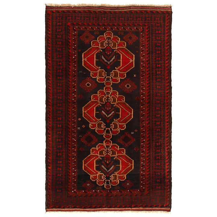 Red Afghan Baluchi Rug 3' 10" x 6' 4" Hand-Knotted | No. AL46160