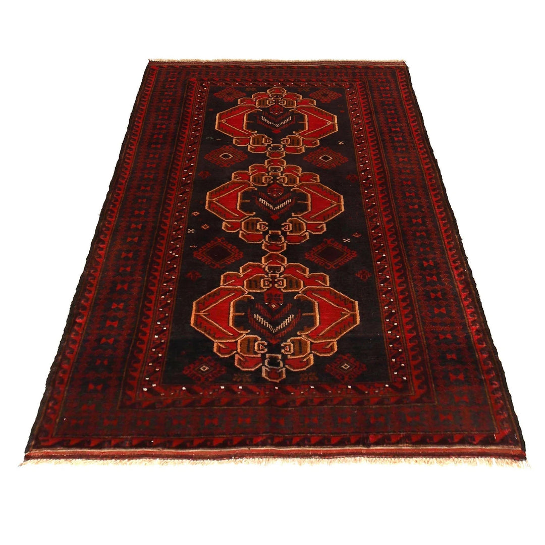 Red Afghan Baluchi Rug 3' 10" x 6' 4" Hand-Knotted | No. AL46160