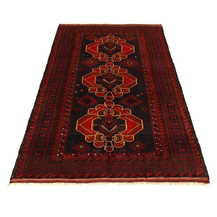 Red Afghan Baluchi Rug 3' 10" x 6' 4" Hand-Knotted | No. AL46160
