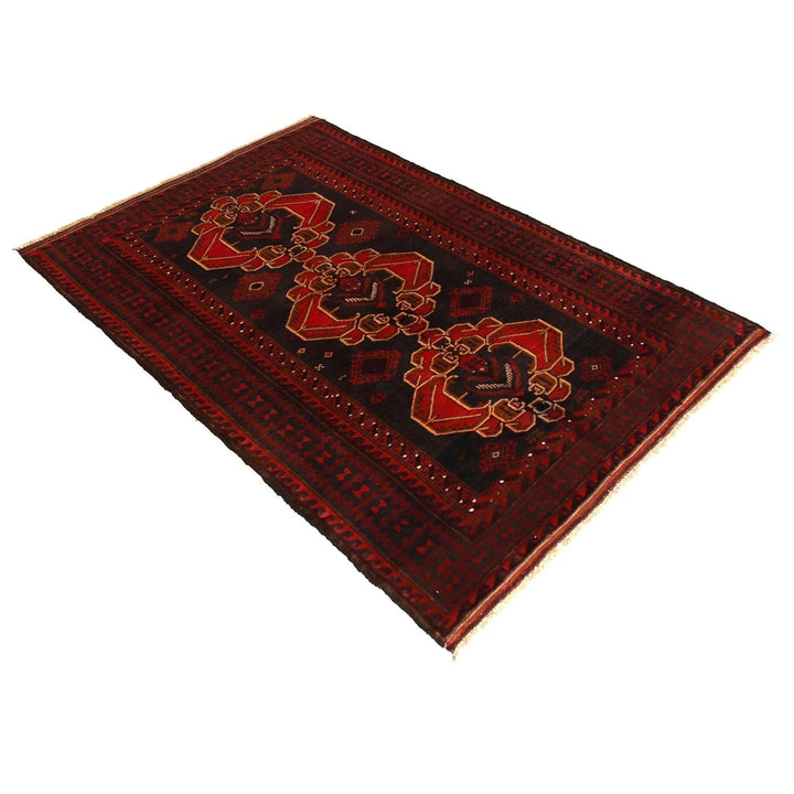 Red Afghan Baluchi Rug 3' 10" x 6' 4" Hand-Knotted | No. AL46160