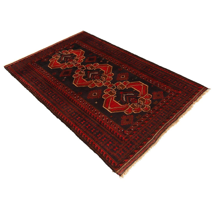 Red Afghan Baluchi Rug 3' 10" x 6' 4" Hand-Knotted | No. AL46160