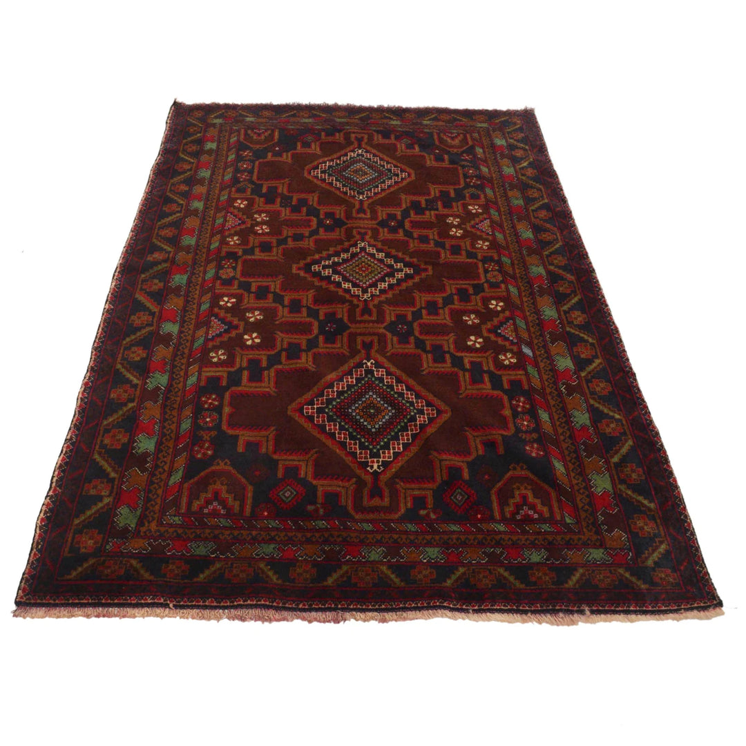 Afghan Baluchi Rug 4' 0" x 6' 8" Hand-Knotted | No. AL46197