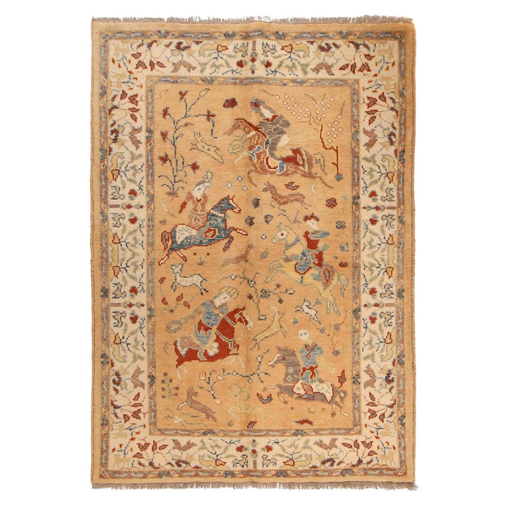 Afghan Pictorial Rug 4' 0" x 5' 10" Hand-Knotted | No. AL46213