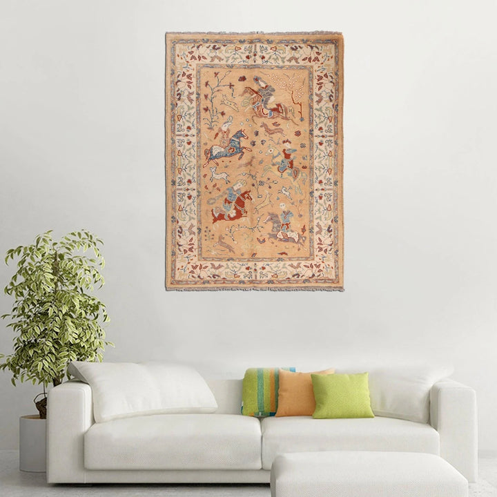Afghan Pictorial Rug 4' 0" x 5' 10" Hand-Knotted | No. AL46213