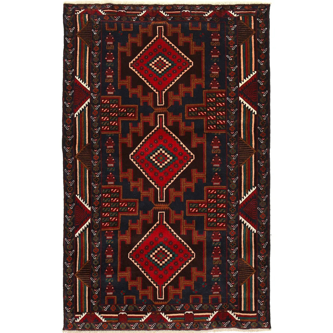 Afghan Baluchi Rug 3' 10" x 6' 3" Hand-Knotted | No. AL46340