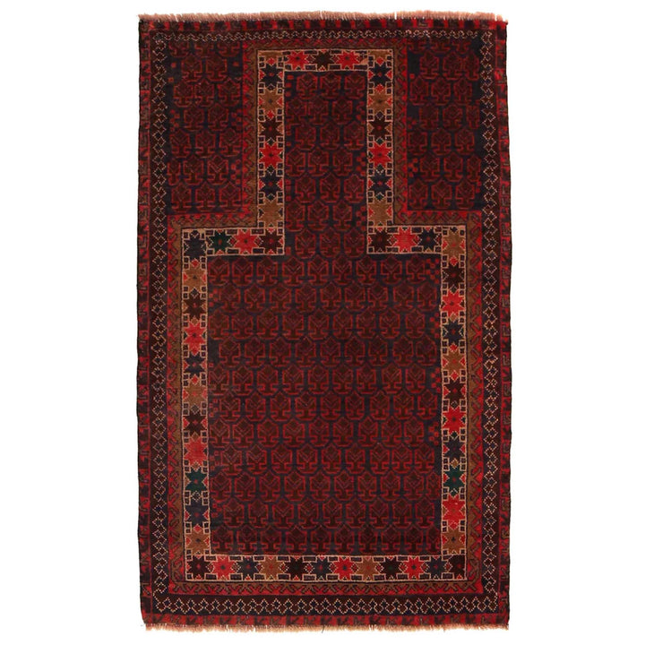 Red Afghan Prayer Rug 2' 9" x 4' 7" Hand-Knotted | No. AL46348