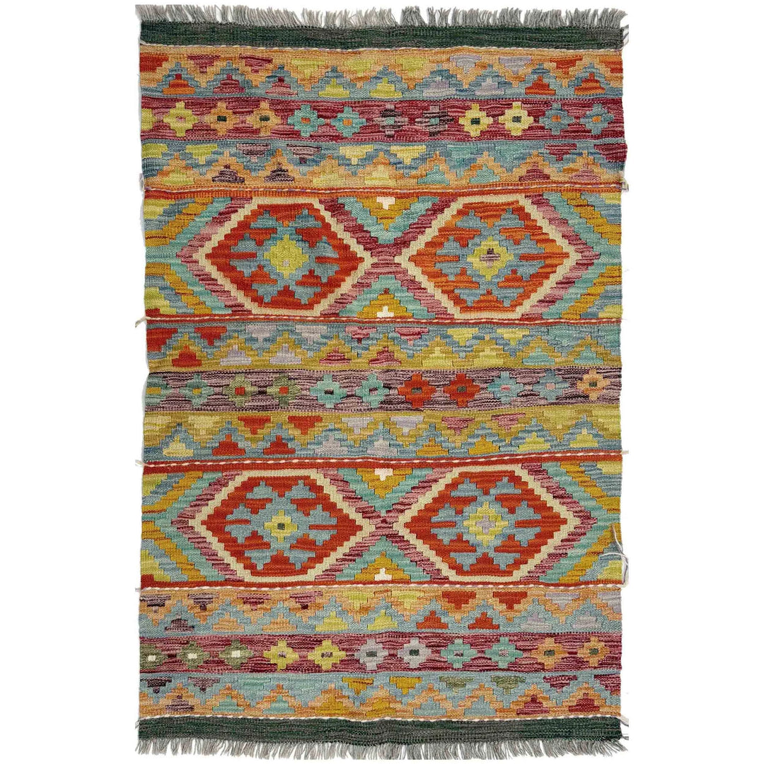 Multicolor Afghan Vegetable Kilim Rug 3' 3" x 4' 11" Flat-Weave | No. AL46379