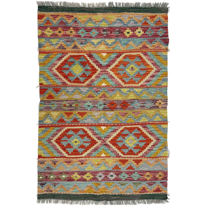 Multicolor Afghan Vegetable Kilim Rug 3' 3" x 4' 11" Flat-Weave | No. AL46379