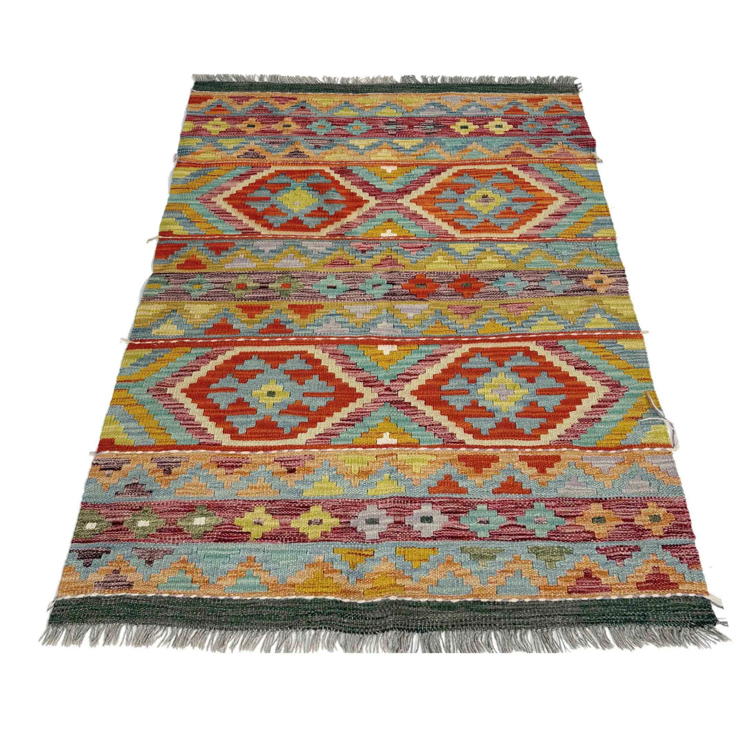 Multicolor Afghan Vegetable Kilim Rug 3' 3" x 4' 11" Flat-Weave | No. AL46379
