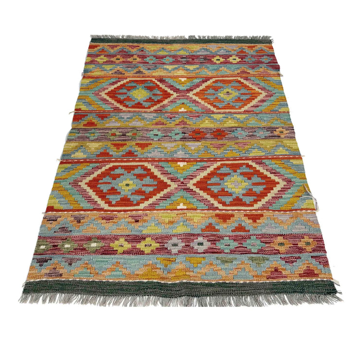 Multicolor Afghan Vegetable Kilim Rug 3' 3" x 4' 11" Flat-Weave | No. AL46379