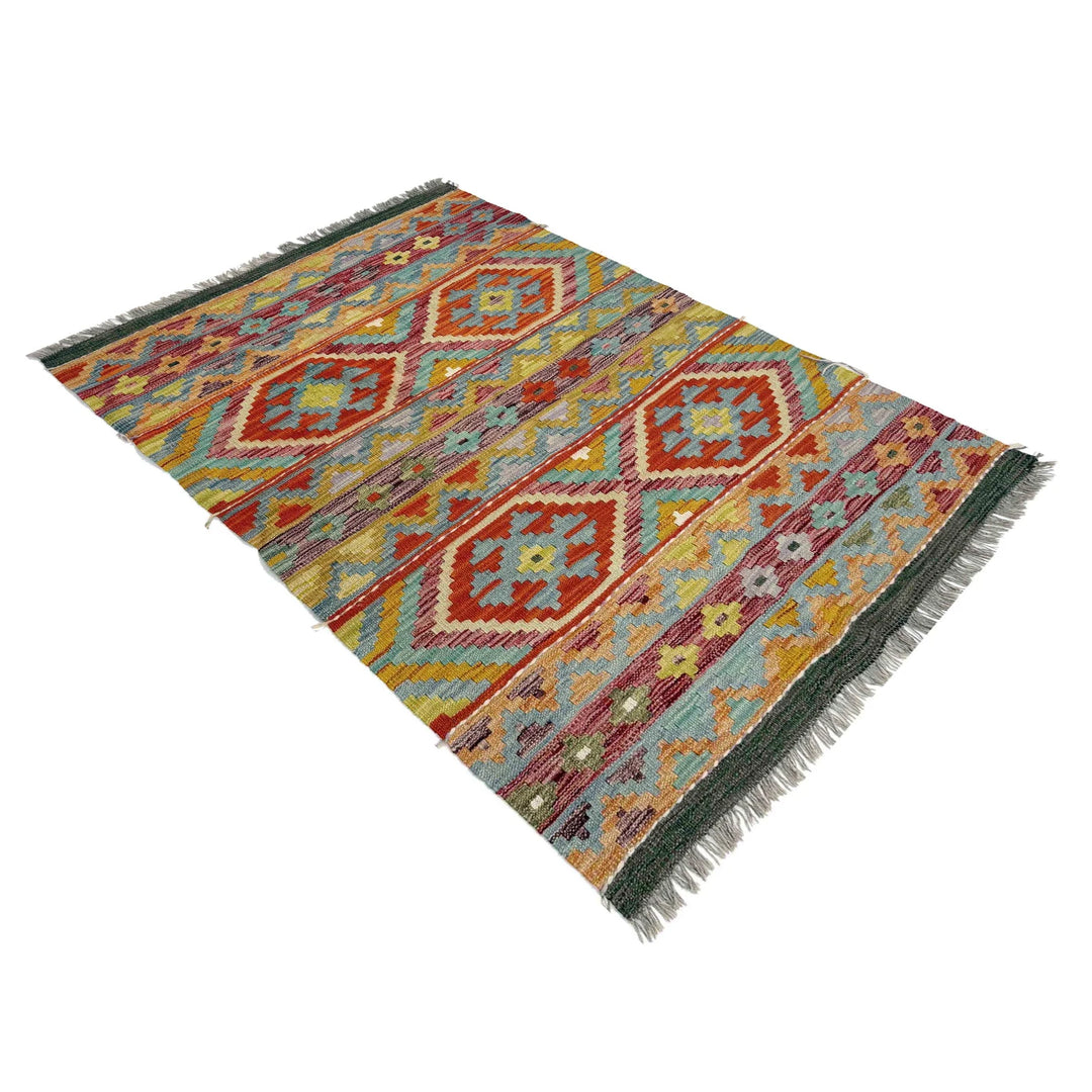 Multicolor Afghan Vegetable Kilim Rug 3' 3" x 4' 11" Flat-Weave | No. AL46379