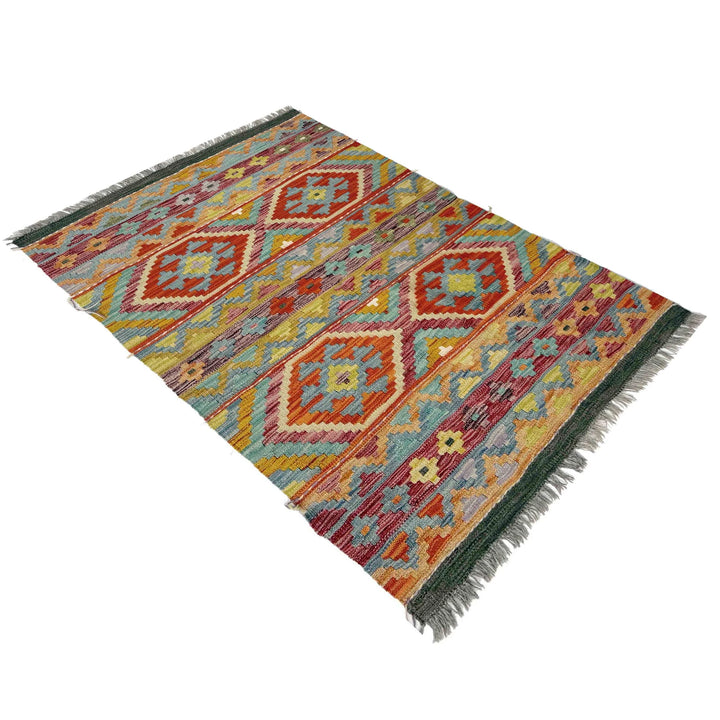 Multicolor Afghan Vegetable Kilim Rug 3' 3" x 4' 11" Flat-Weave | No. AL46379