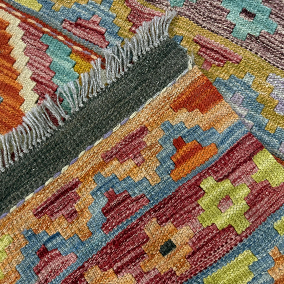 Multicolor Afghan Vegetable Kilim Rug 3' 3" x 4' 11" Flat-Weave | No. AL46379