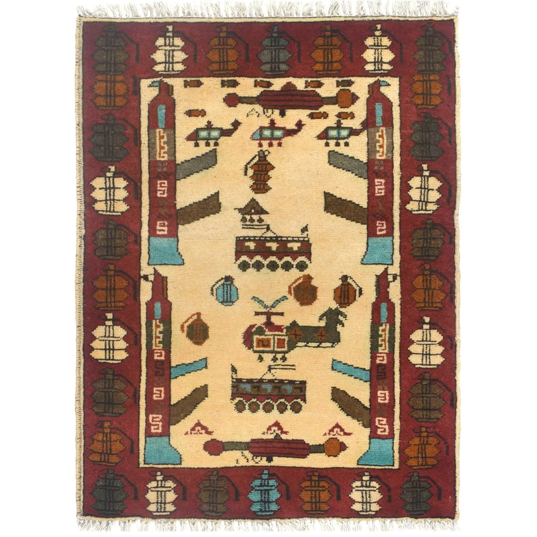 Afghan War Rug 2' x 2'8" Hand-Knotted | No. AL46392