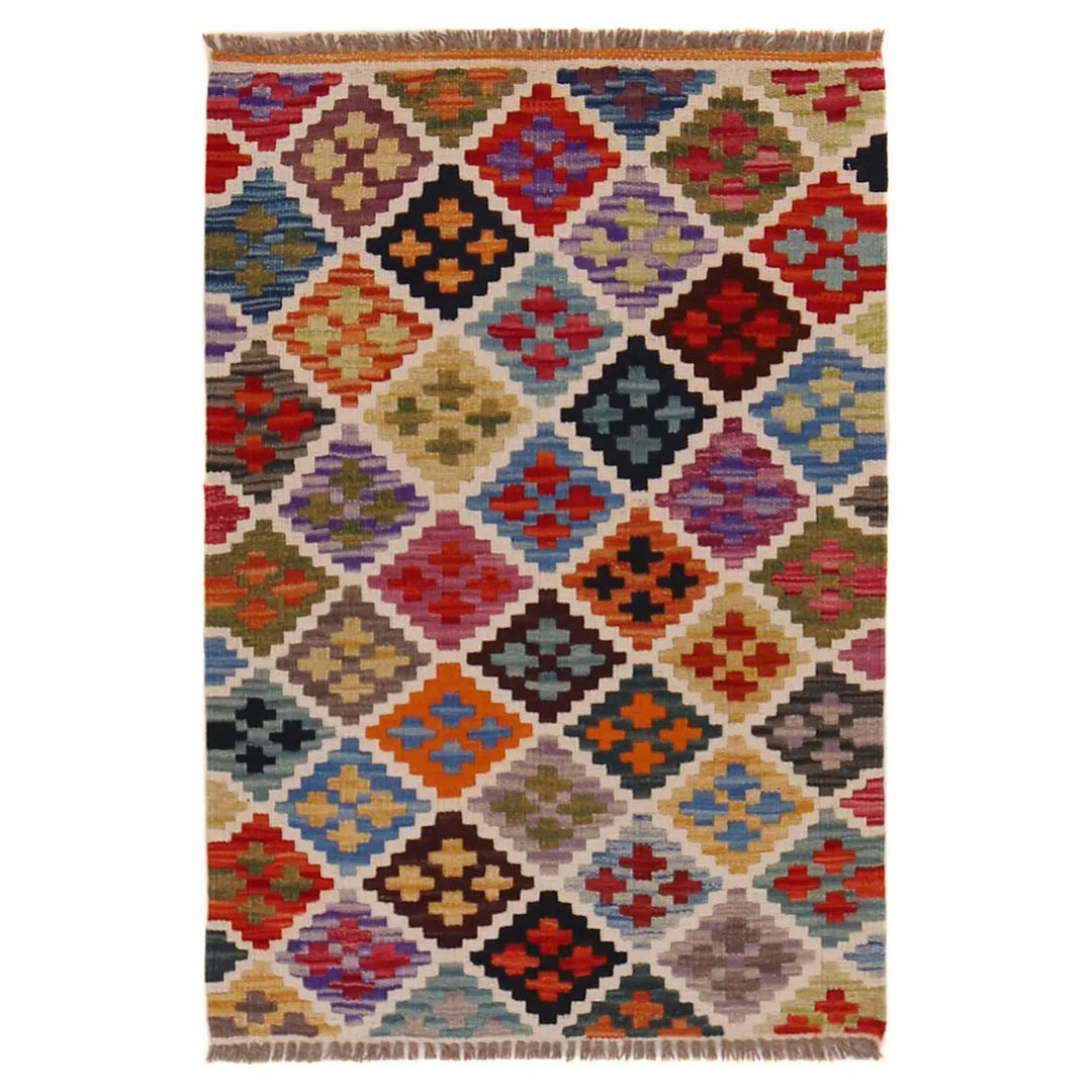 Afghan Vegetable Kilim Rug 2' 2" x 3' 2" Flat-Weave | No. AL46412