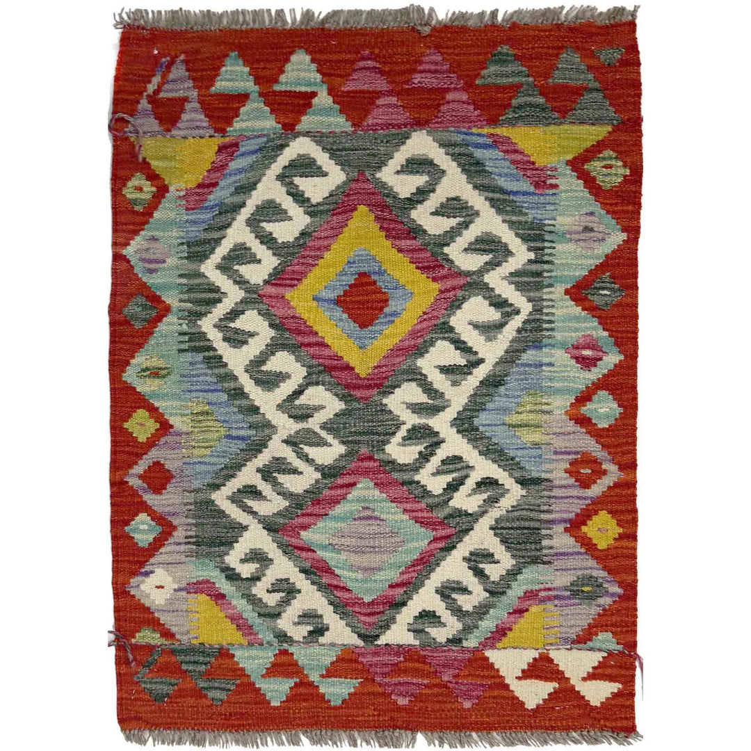 Multicolor Afghan Vegetable Kilim Rug 2' 2" x 2' 10" Flat-Weave | No. AL46462