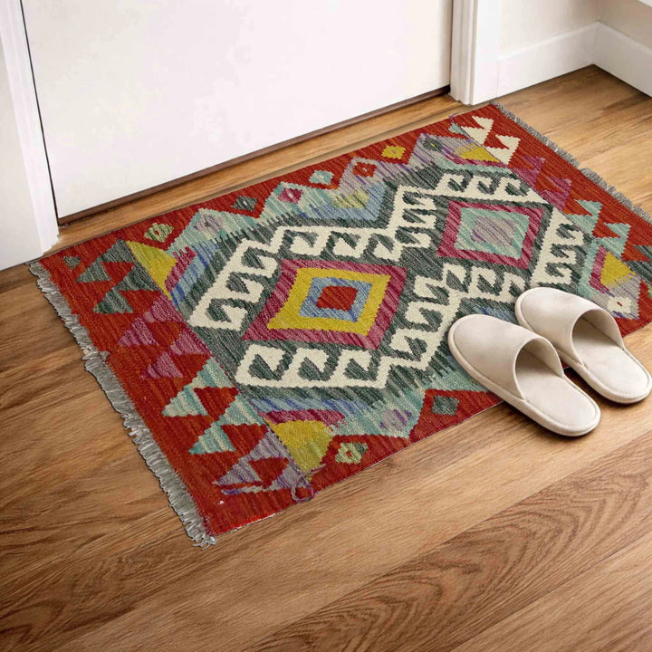Multicolor Afghan Vegetable Kilim Rug 2' 2" x 2' 10" Flat-Weave | No. AL46462