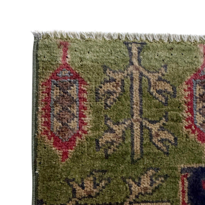 Green Afghan Kazak Rug 1'11" x 6'3" Hand-Knotted | No. AL46485