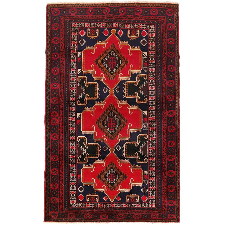 Red Afghan Baluchi Rug 4' 5" x 7' 2" Hand-Knotted | No. AL46521