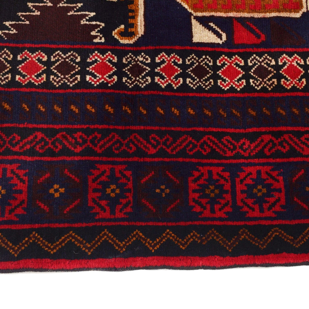 Red Afghan Baluchi Rug 4' 5" x 7' 2" Hand-Knotted | No. AL46521