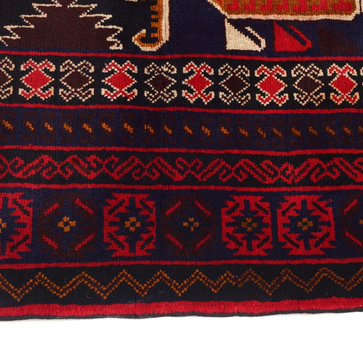 Red Afghan Baluchi Rug 4' 5" x 7' 2" Hand-Knotted | No. AL46521