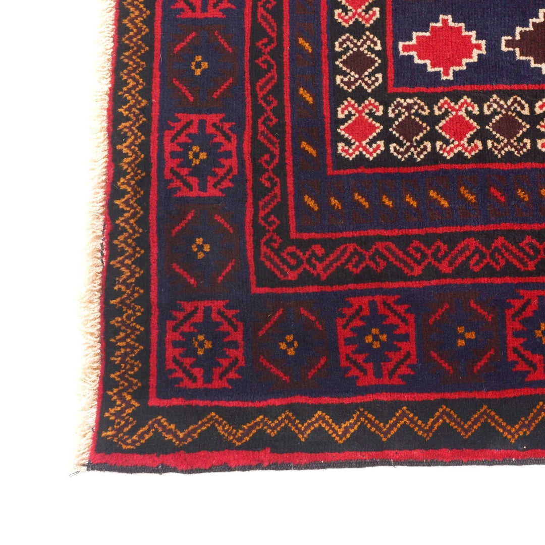 Red Afghan Baluchi Rug 4' 5" x 7' 2" Hand-Knotted | No. AL46521