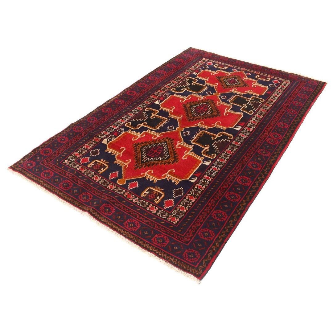 Red Afghan Baluchi Rug 4' 5" x 7' 2" Hand-Knotted | No. AL46521