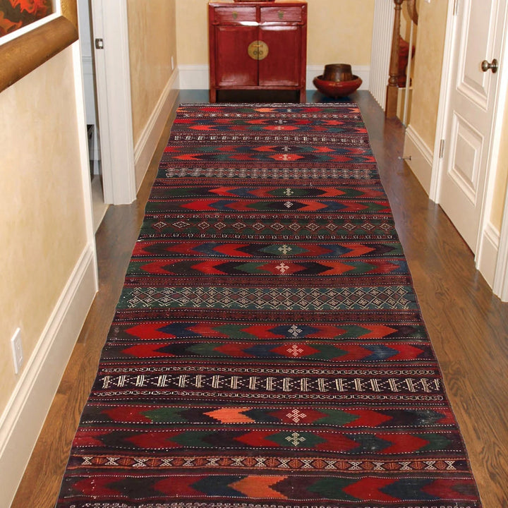 Afghan Sufra Kilem Runner 3' 8" x 10' 0" Flat-Weave | No. AL46694