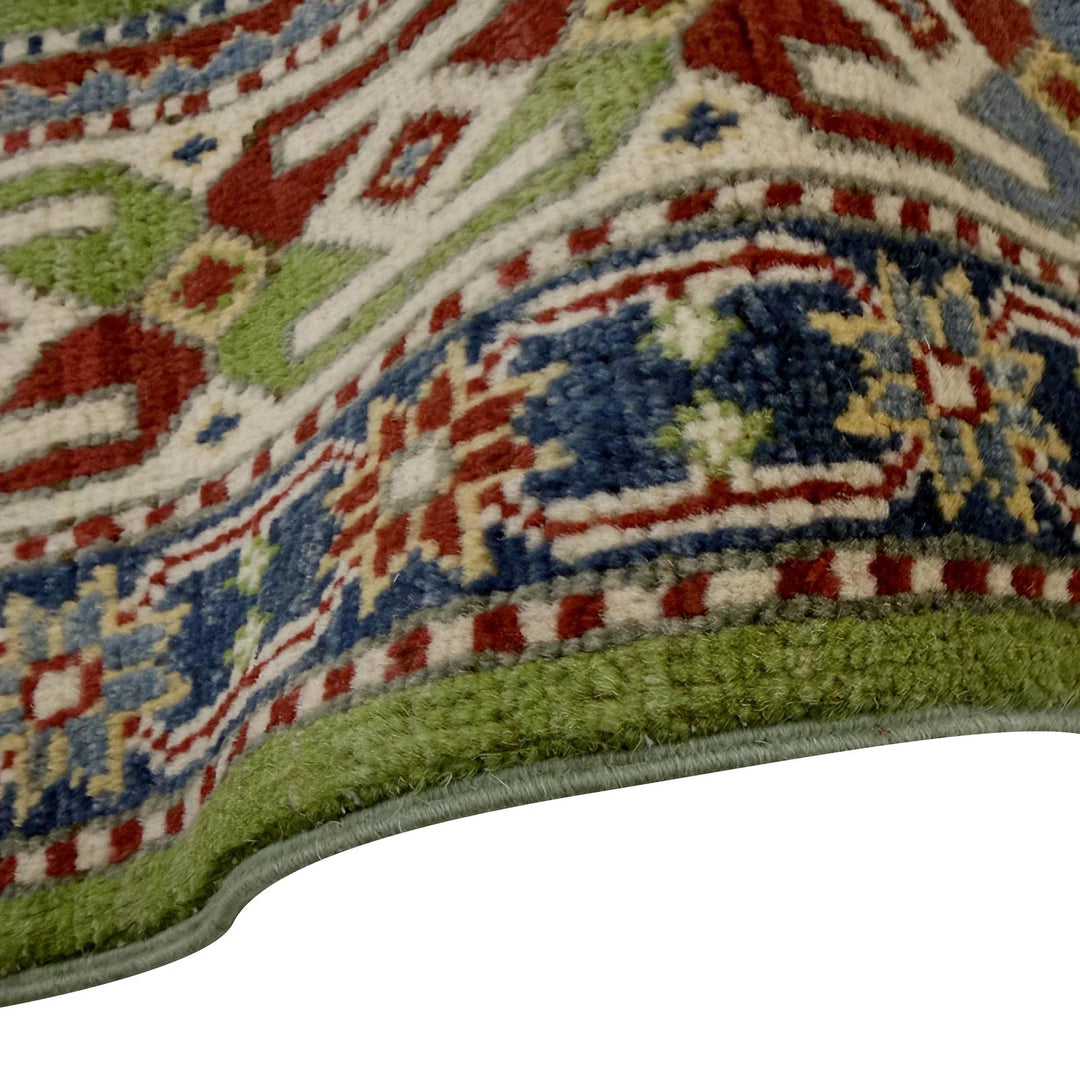 Green Afghan Kazak Rug 3' 11" x 5' 11" Hand-Knotted | No. AL46698