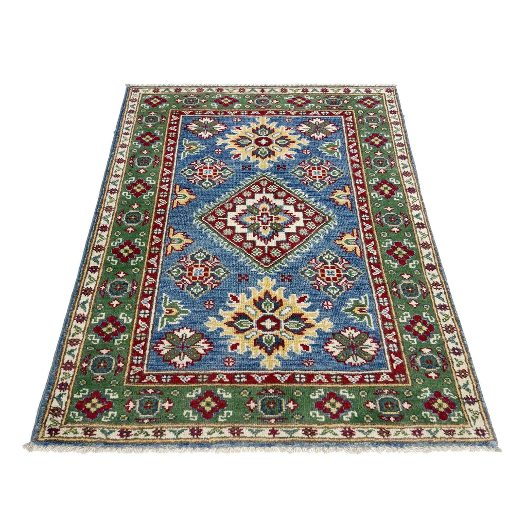 Blue Afghan Kazak Rug 2' 7" x 3' 11" Hand-Knotted | No. AL46724
