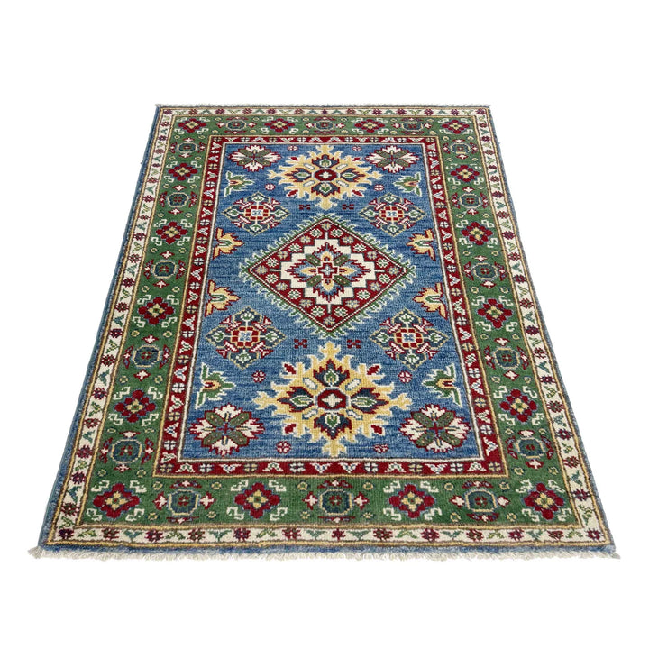 Blue Afghan Kazak Rug 2' 7" x 3' 11" Hand-Knotted | No. AL46724