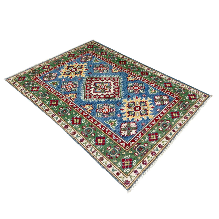 Blue Afghan Kazak Rug 2' 7" x 3' 11" Hand-Knotted | No. AL46724