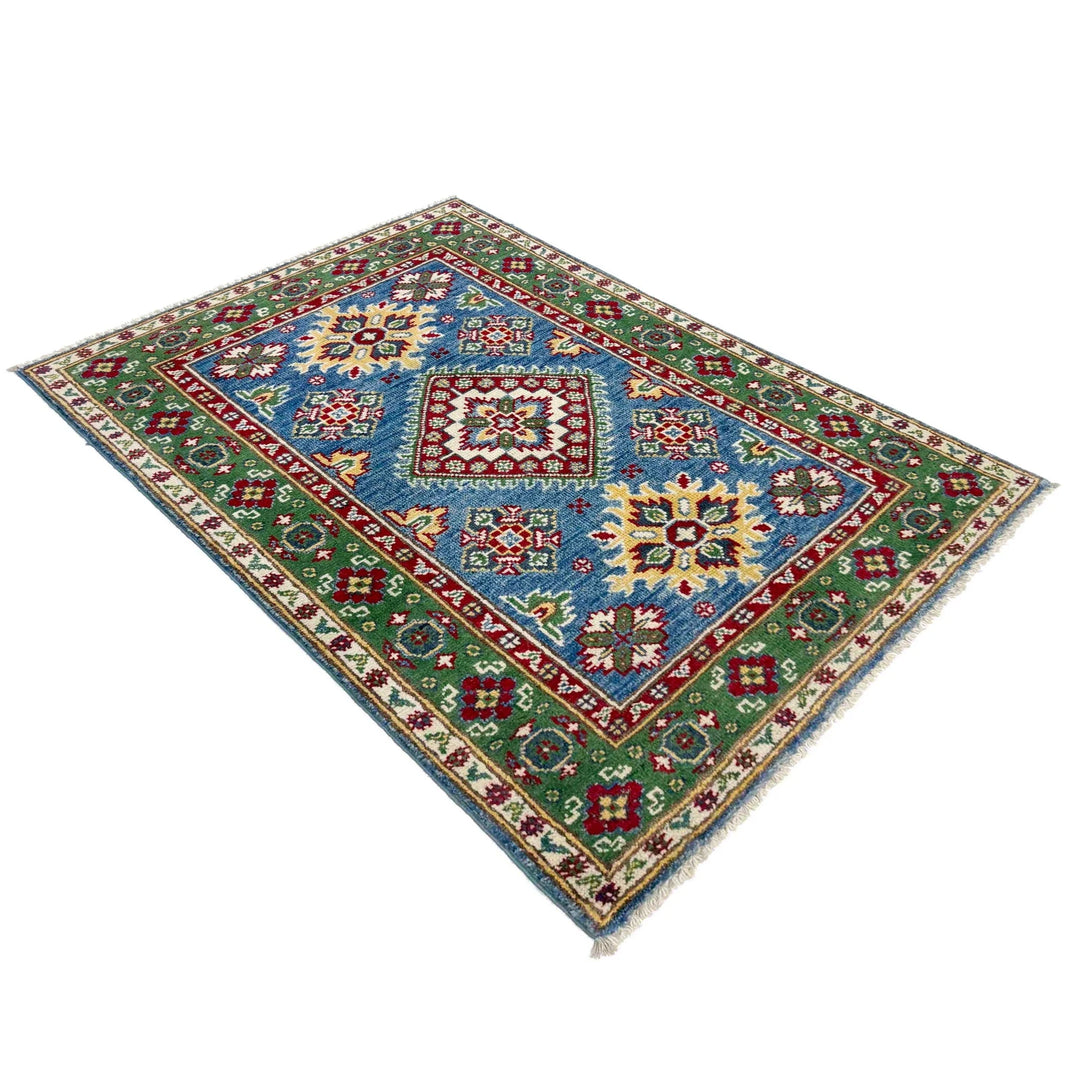 Blue Afghan Kazak Rug 2' 7" x 3' 11" Hand-Knotted | No. AL46724