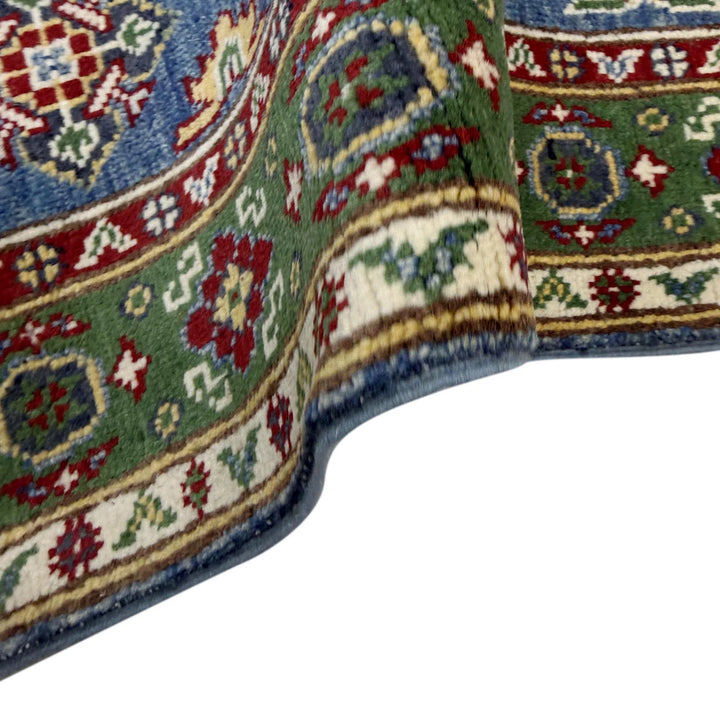 Blue Afghan Kazak Rug 2' 7" x 3' 11" Hand-Knotted | No. AL46724