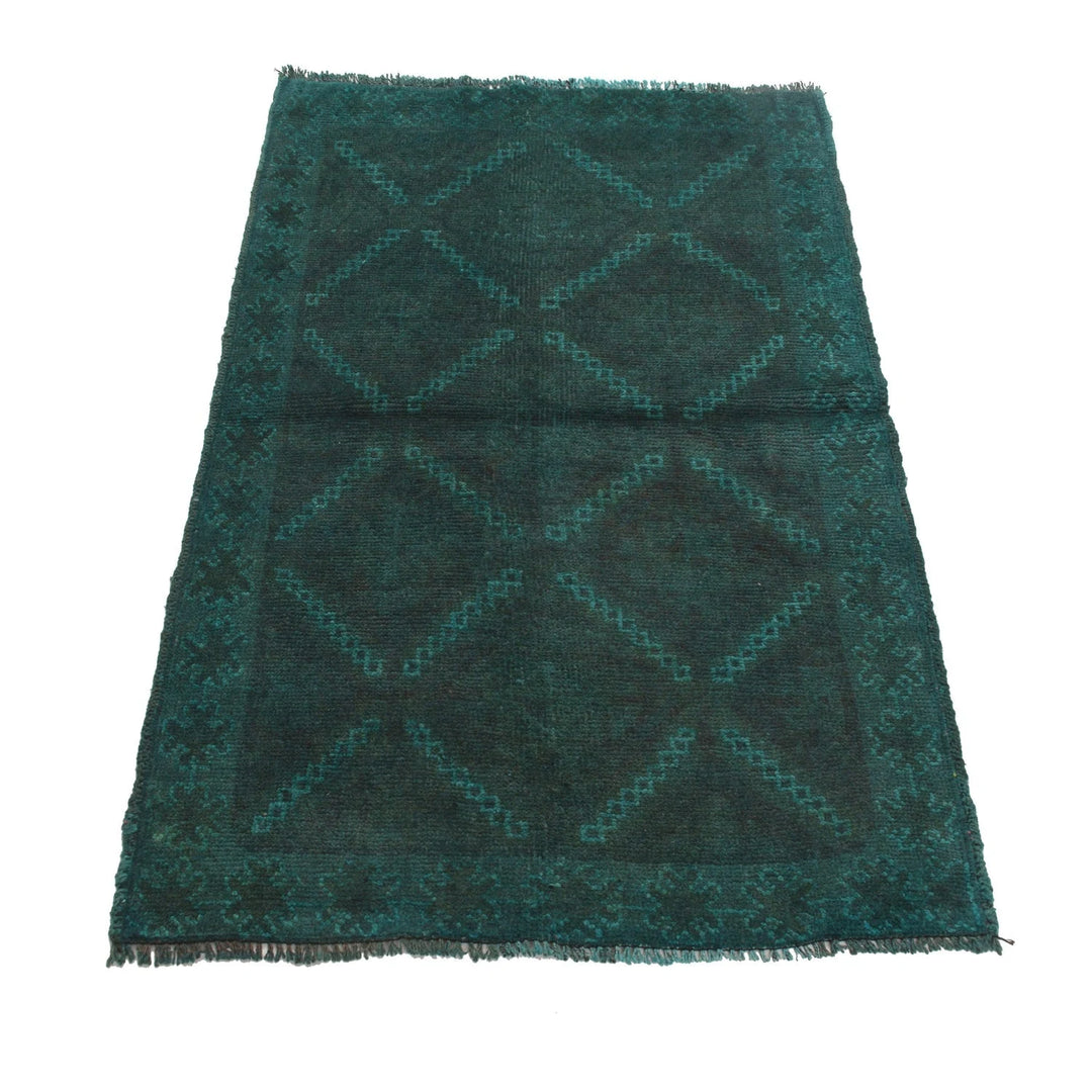 Green Pakistani Overdye Rug 2' 8" x 4' 3" Hand-Knotted | No. AL46743