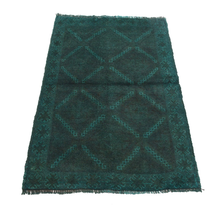 Green Pakistani Overdye Rug 2' 8" x 4' 3" Hand-Knotted | No. AL46743