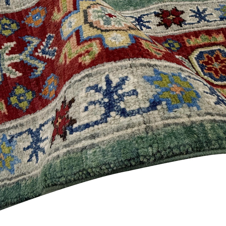 Green Afghan Kazak Rug 6' 9" x 10' 0" Hand-Knotted | No. AL46764