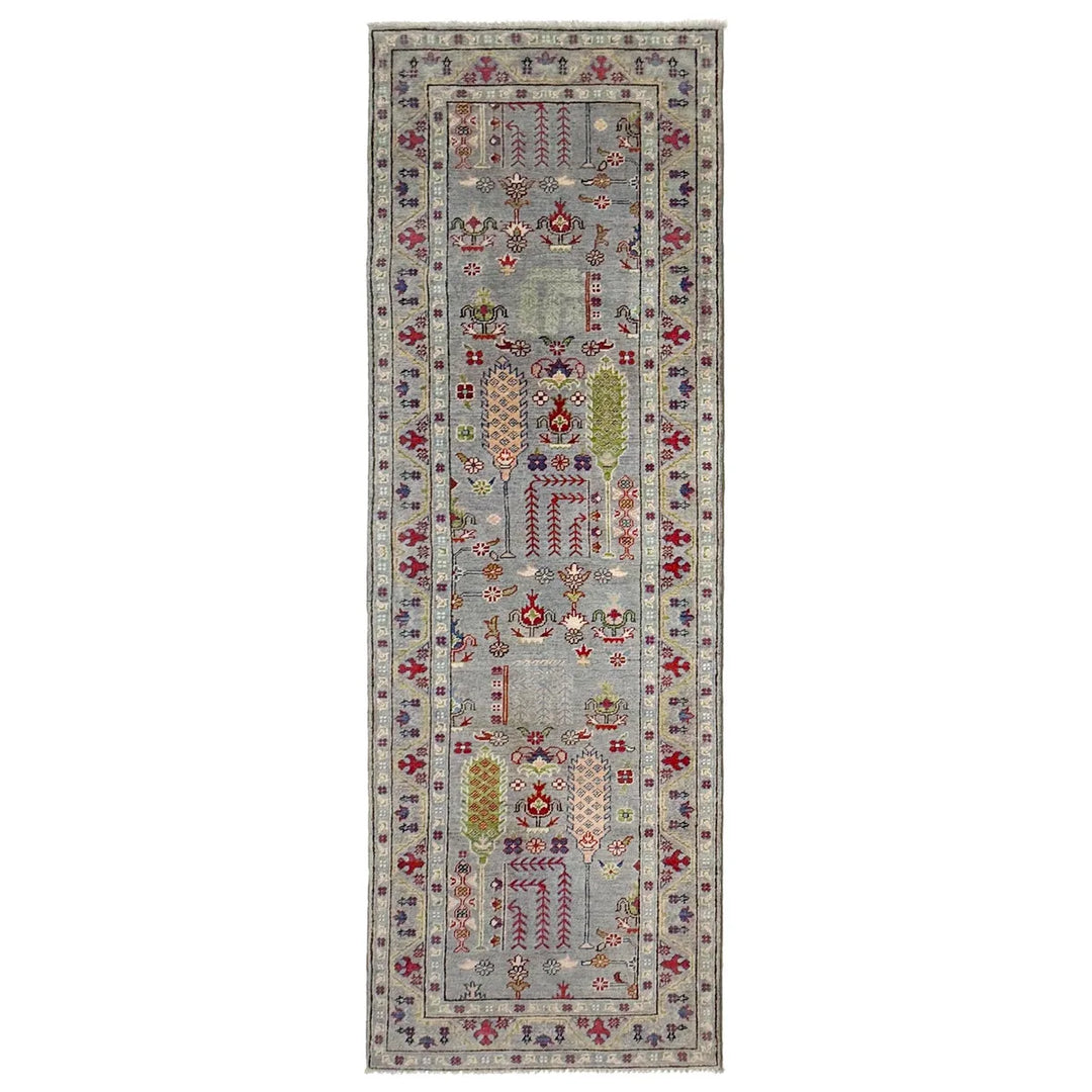 Gray Afghan Kazak Rug 2' 9" x 9' 9" Hand-Knotted | No. AL46770