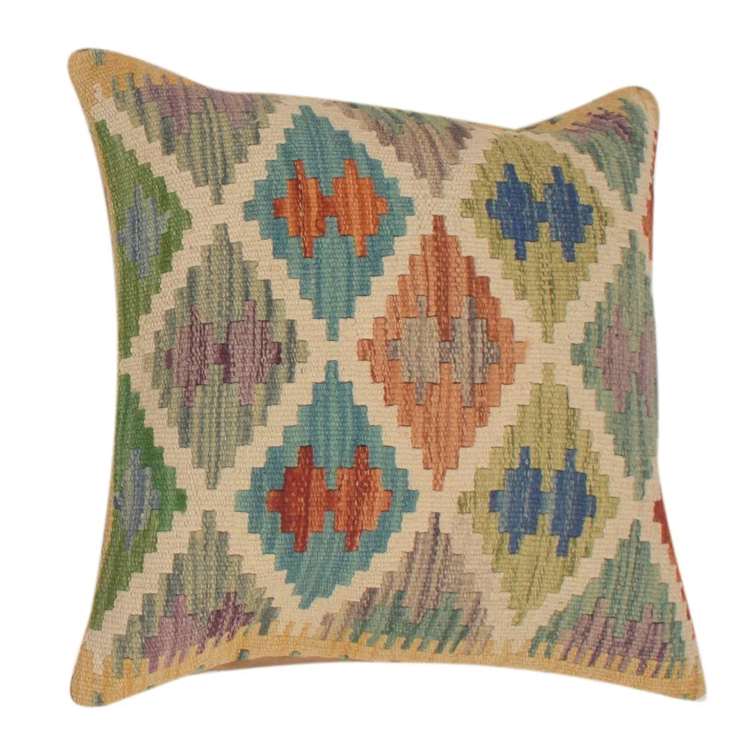 Afghan Geometric Cushion 1' 6" x 1' 7" Flat-Weave | No. AL46801